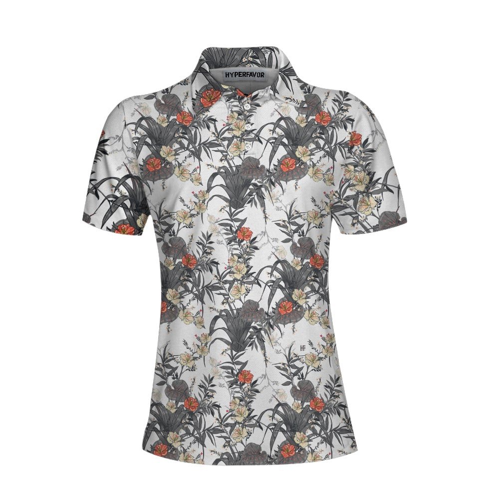 Tropical Flowers Shirt Short Sleeve Women Polo Shirt