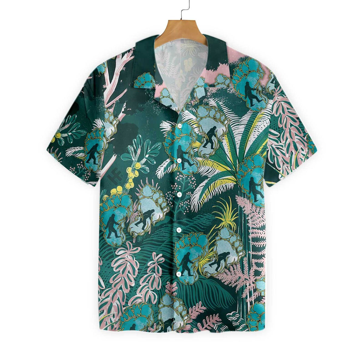 Tropical Forest Bigfoot Hawaiian Shirt Tropical Floral And Leaves Bigfoot Shirt For Men