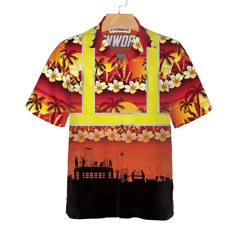 Tropical Ironworker Safety Hawaiian Shirt Goldern Sunset Pattern Ironworker Shirt