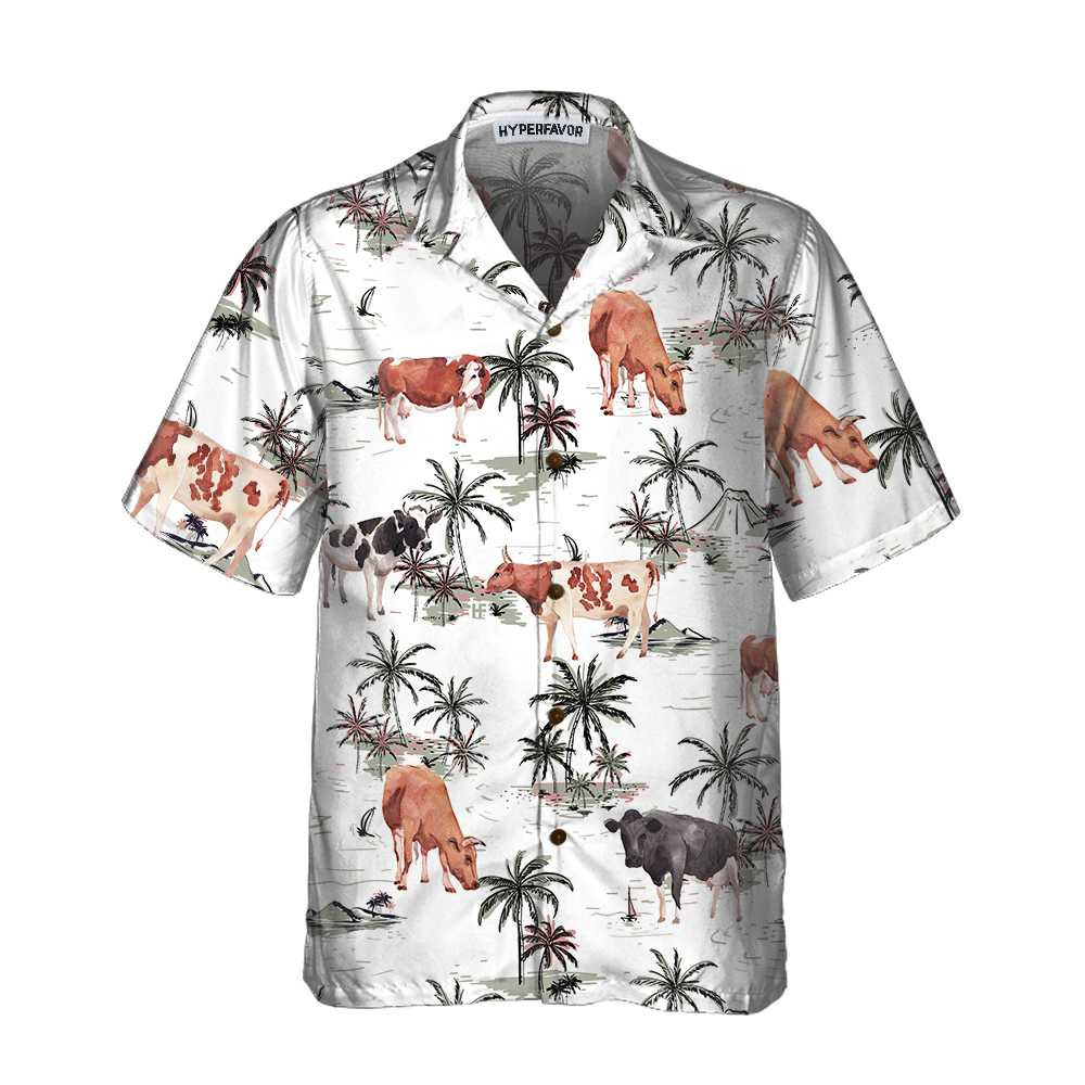 Tropical Island And Cows Pattern Cow Hawaiian Shirt Tropical Cow Shirt For Men And Women Cow Print Shirt