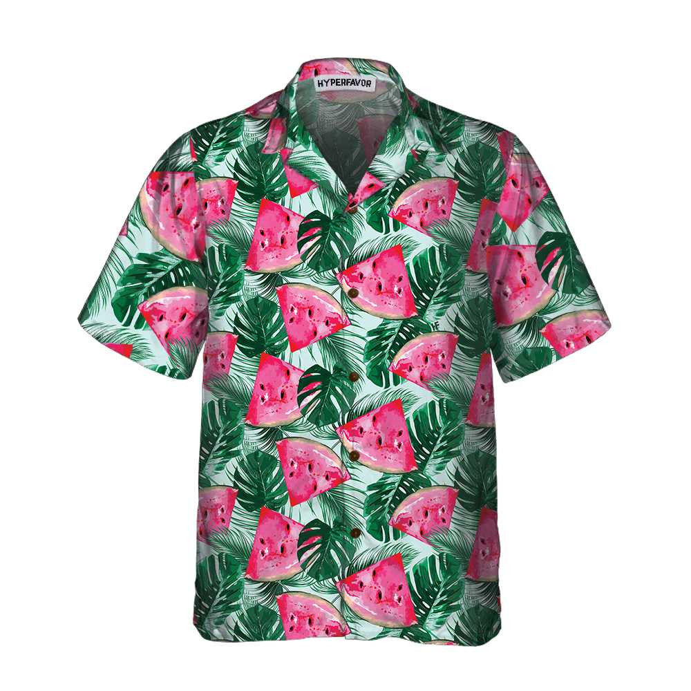 Tropical Palm Leaves Watermelon Hawaiian Shirt Cool Watermelon Shirt For Men  Women