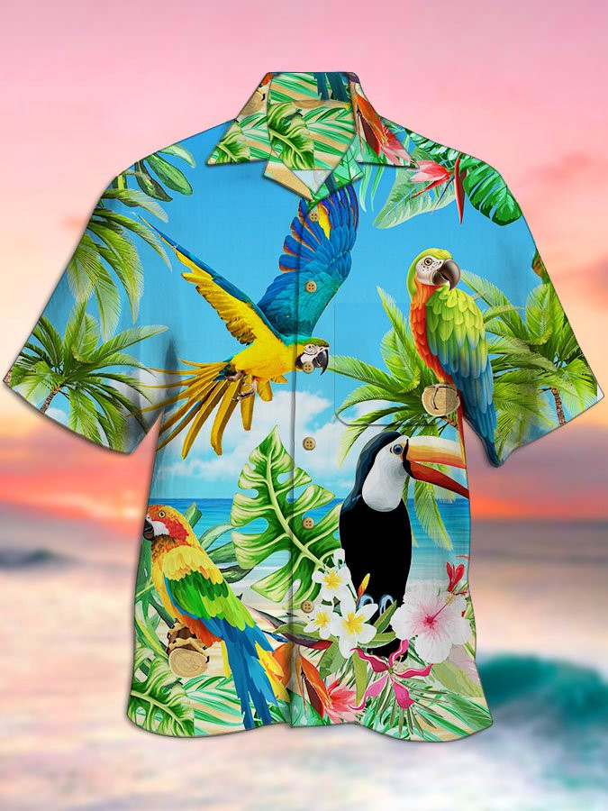 Tropical Parrots Mens Hawaiian Shirt