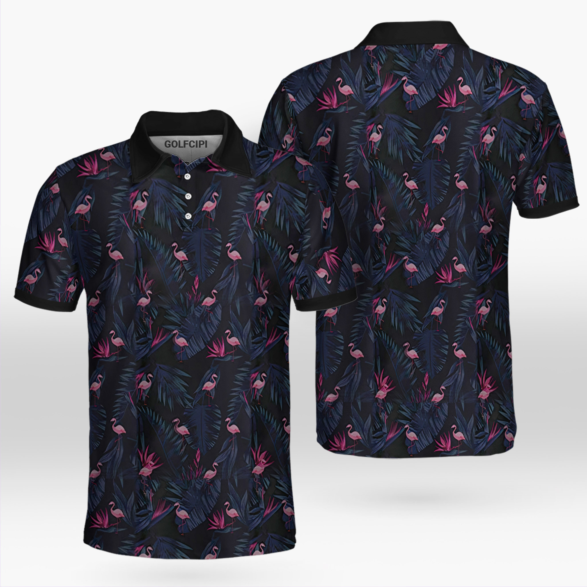 Tropical Pattern Flamingo Golf Shirt Golf Shirts Short Sleeve Polo For Men