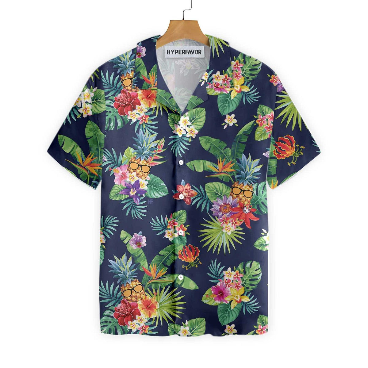 Tropical Pineapples  Palm Leaves Hawaiian Shirt