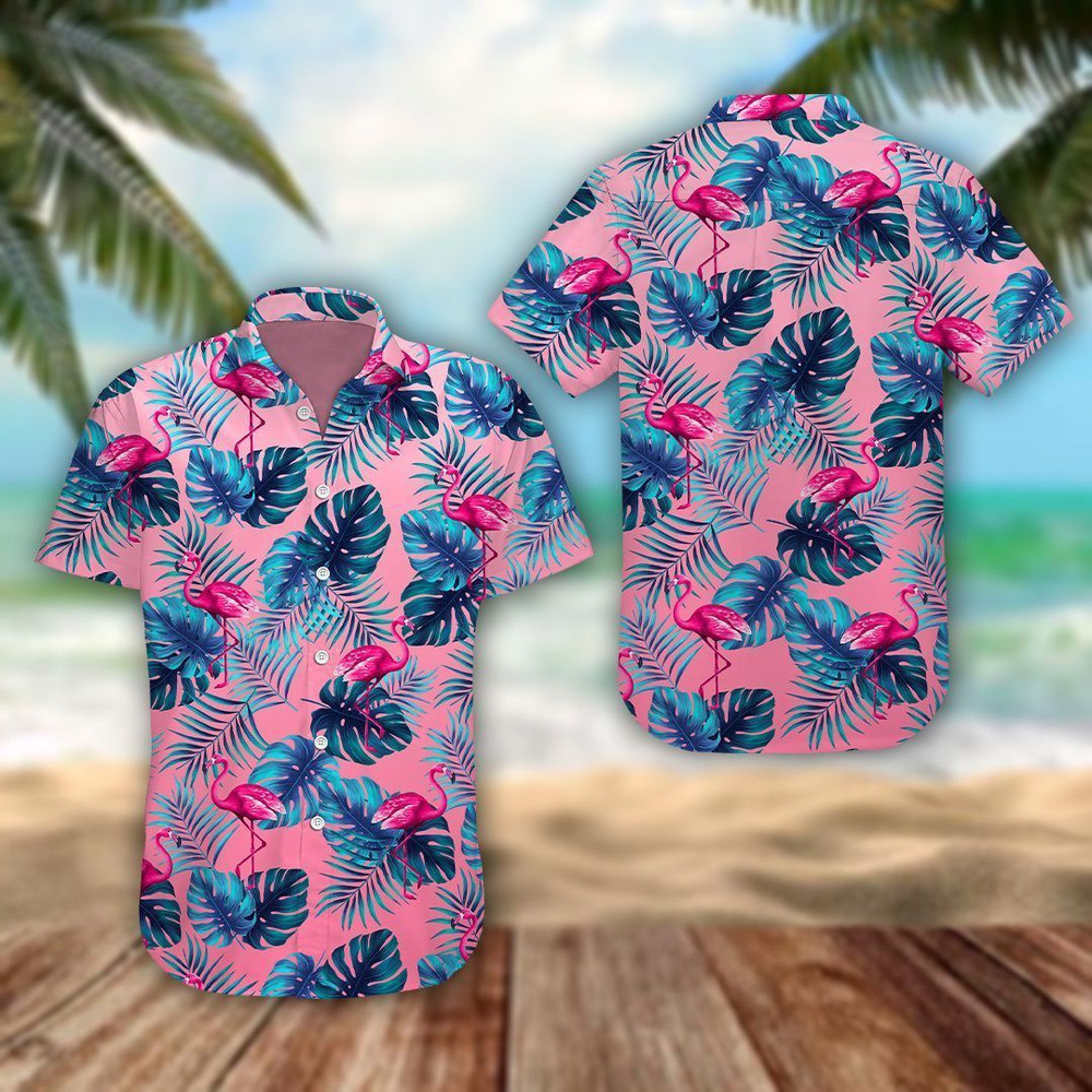 Tropical Pink Flamingo Aloha Hawaiian Shirt Colorful Short Sleeve Summer Beach Casual Shirt For Men And Women