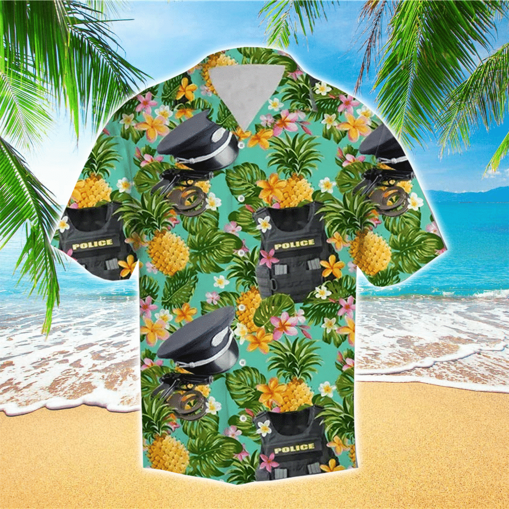 Tropical Police Hawaiian Shirt With Police Equipment Pattern  Pineapple Shirt for Men and Women