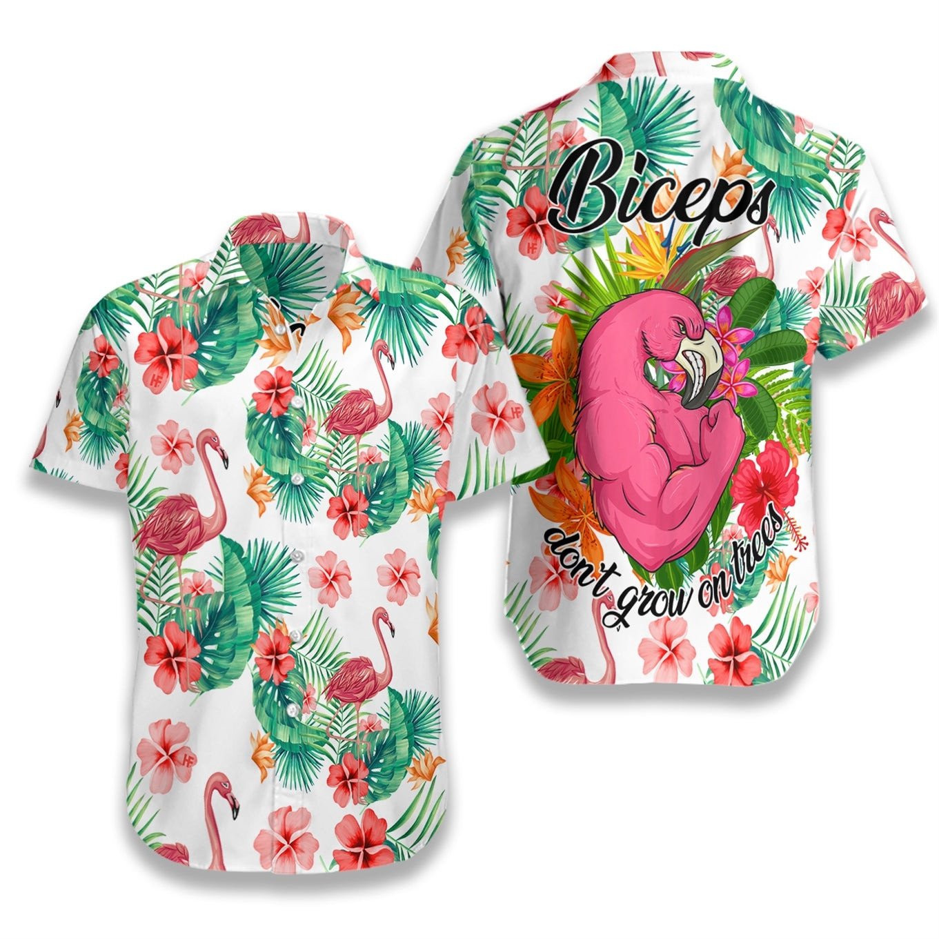 Tropical Workout Flamingo Biceps DonT Grow On Trees Hawaiian Shirt Summer Aloha Shirt, Short Sleeve Hawaiian Shirt