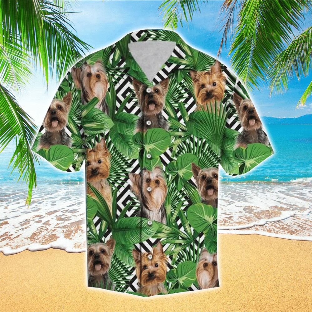 Tropical Yorkshire Terrier Awesome Green Hawaiian Shirt for Men and Women