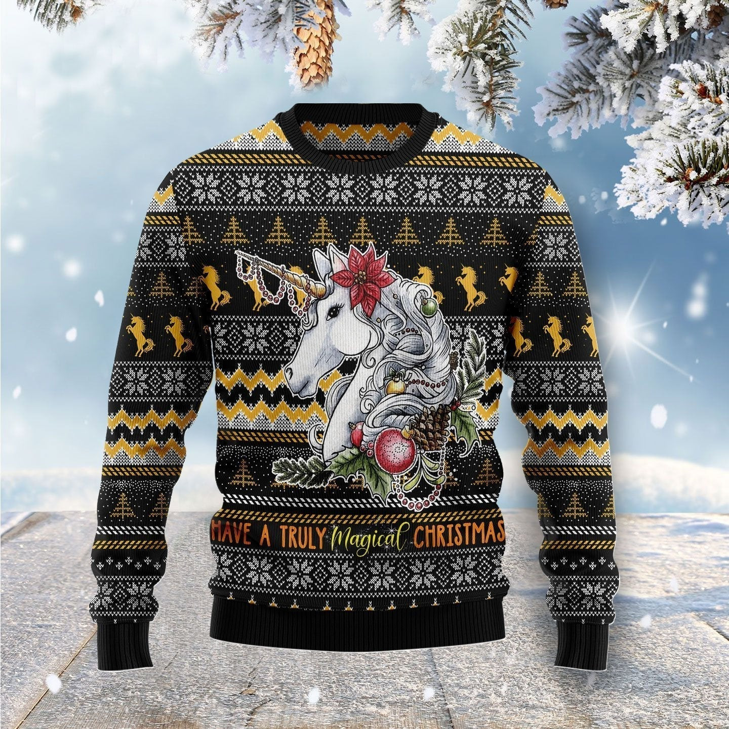 Truly Magical Christmas Unicorn Ugly Christmas Sweater Ugly Sweater For Men Women