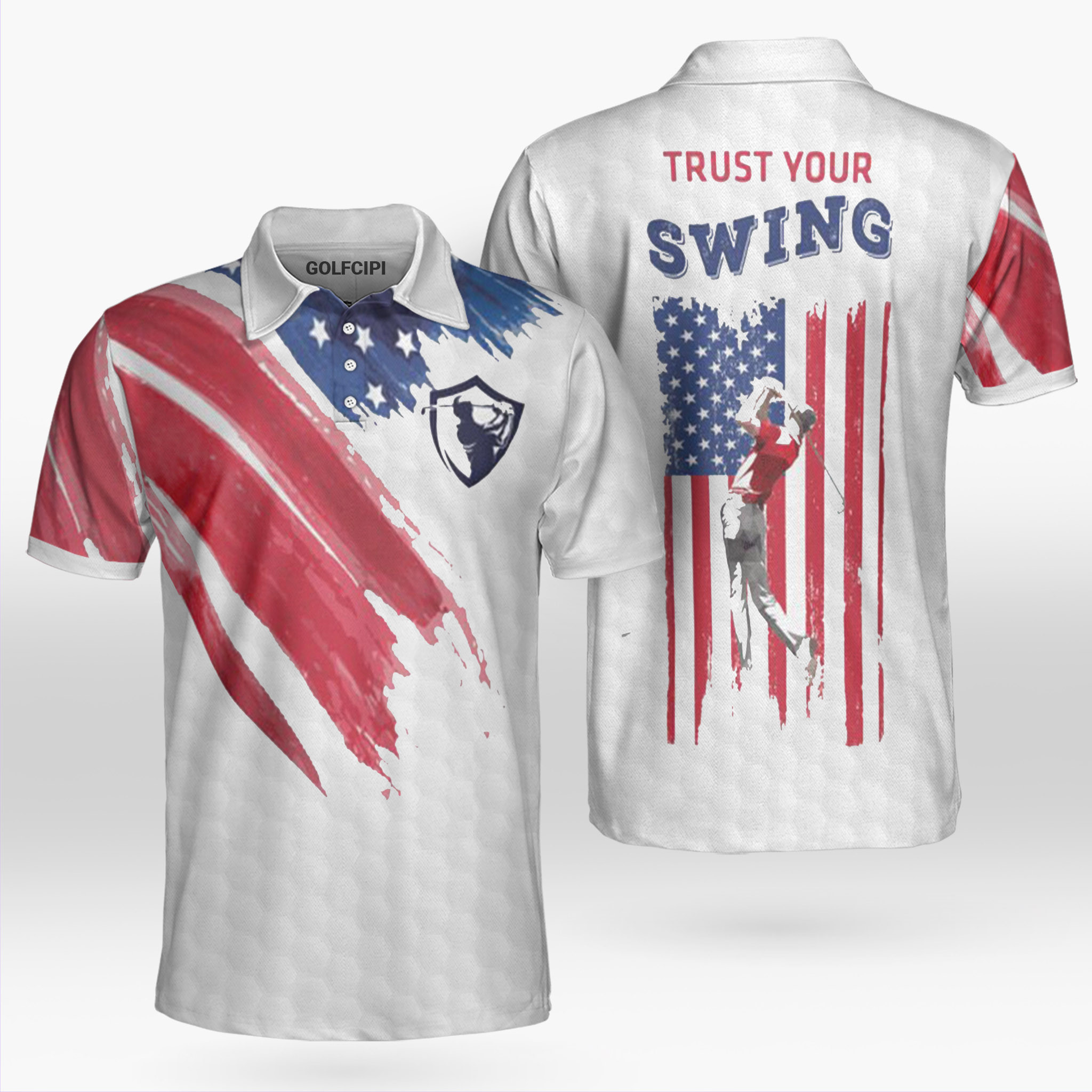 Trust Your Swing American Flag Polo Shirt Best Golf Shirts For Men