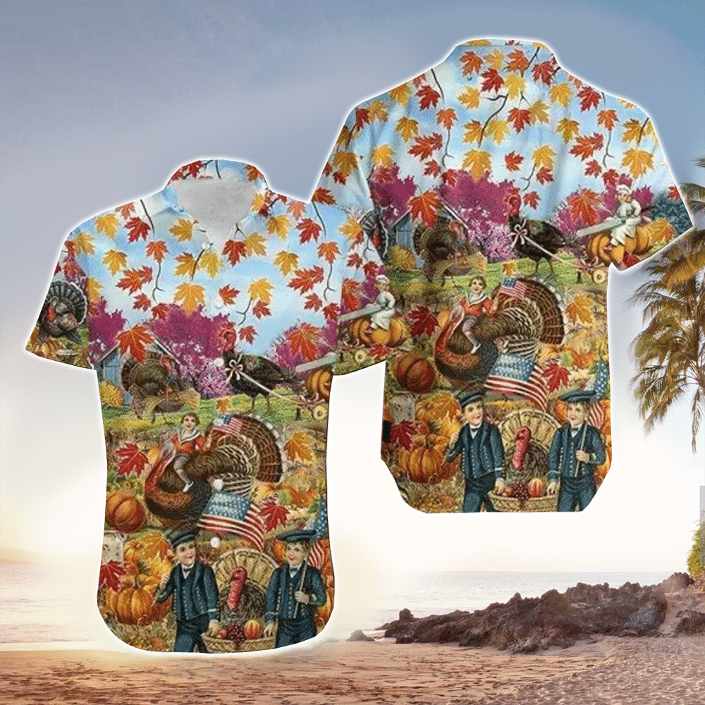 Turkey Give Thanks Thanksgiving Hawaiian Shirt for Men and Women