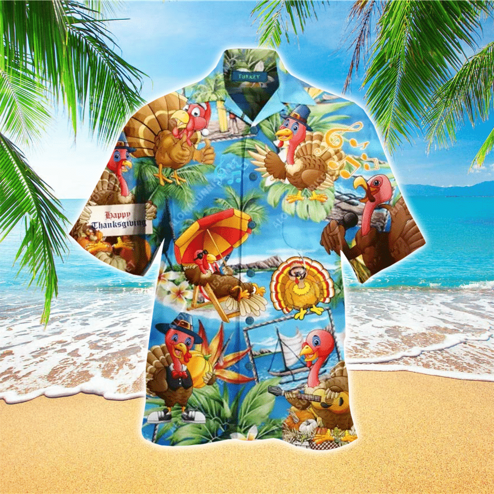 Turkey Happy Thanksgiving Colorful Hawaiian Shirt for Men and Women