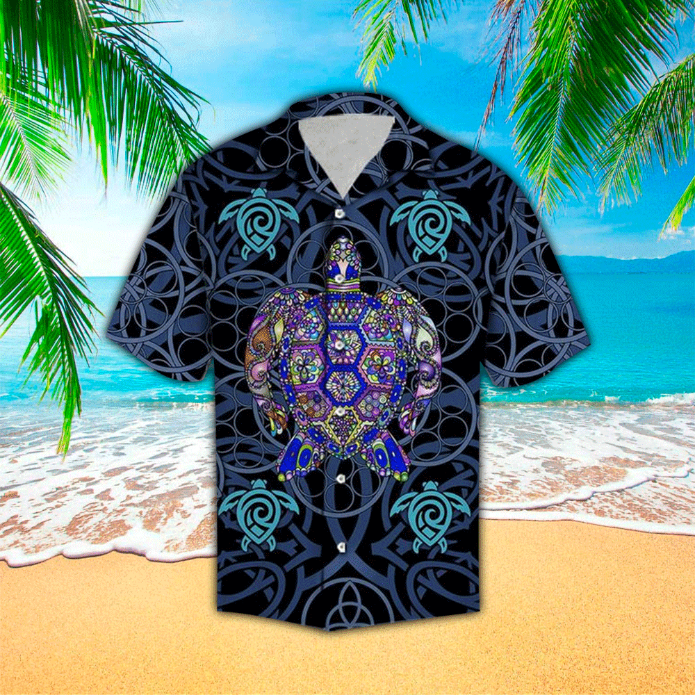 Turtle Blue Mandala Vikings Tropical Hawaiian Shirt Summer Aloha Shirt, Short Sleeve Hawaiian Shirt