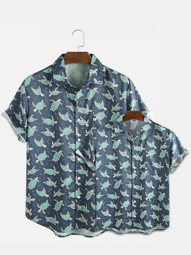 Turtle Print Family Hawaiian Shirt Summer Hawaiian, Short Sleeve Hawaiian Shirt