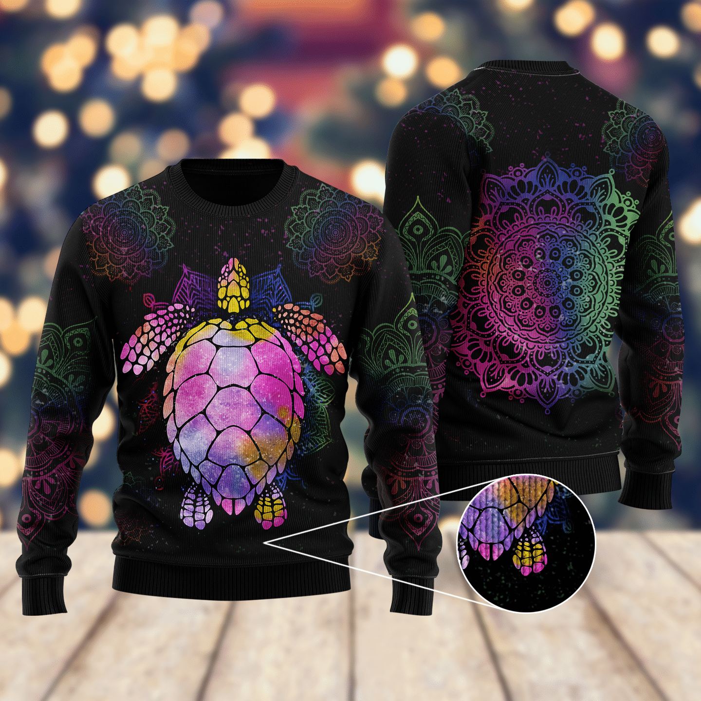 Turtle Purple Mandala Ugly Christmas Sweater