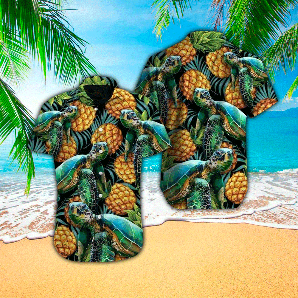 Turtles Pineapple Tropical Hawaiian Shirt Summer Aloha Shirt, Short Sleeve Hawaiian Shirt