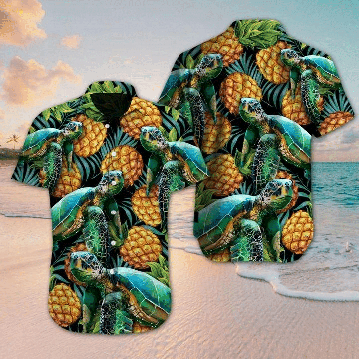 Turtles Pineapple Tropical Hawaiian Shirt Summer Aloha Shirt, Short Sleeve Hawaiian Shirt