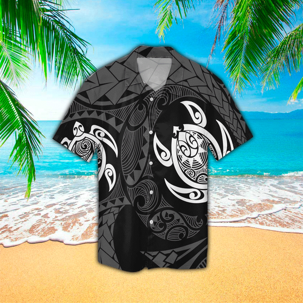 Two Turtle Polynesian Hawaiian Shirt Summer Aloha Shirt, Short Sleeve Hawaiian Shirt