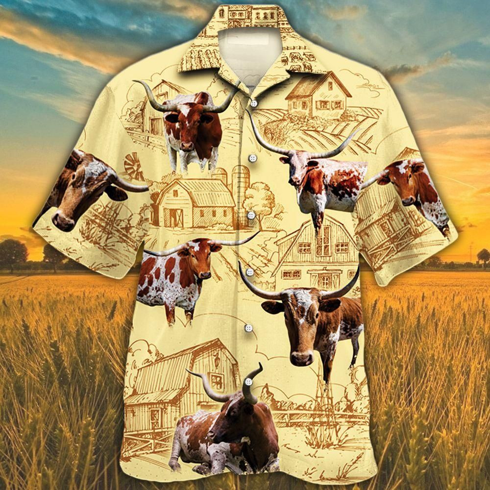 Tx Longhorn Cattle Lovers Farm Aloha Hawaiian Shirt Colorful Short Sleeve Summer Beach Casual Shirt For Men And Women