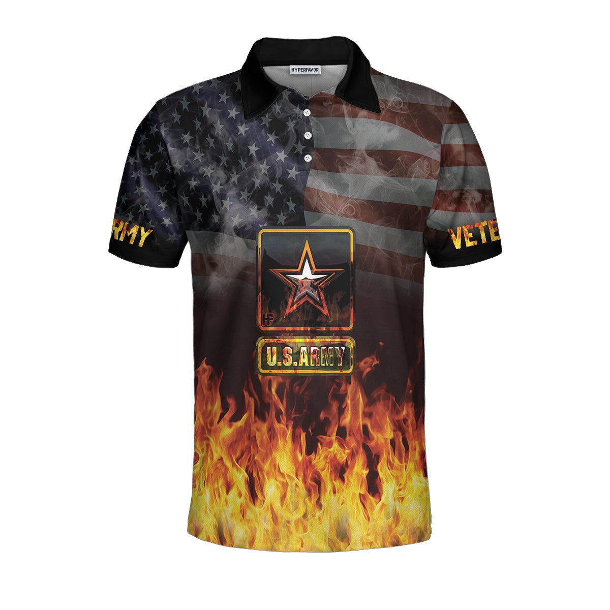 US Army Veteran And Flame Polo Shirt American Flag Veteran Shirt For Retired Veterans Flame Veteran Shirt