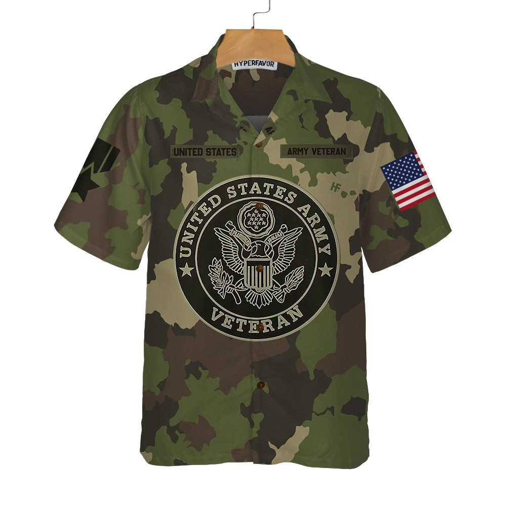 US Army Veteran Hawaiian Shirt Green Camouflage Army Veteran Shirt