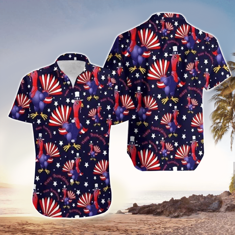 US Flag Turkeys Thanksgiving Hawaiian Shirt for Men and Women