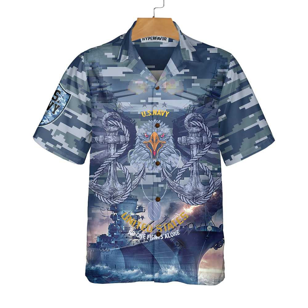 US Navy Veteran No One Fights Alone Veteran Hawaiian Shirt Proud Veteran Shirt Best Gift For Navy Veteran