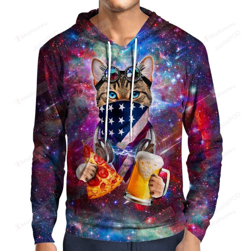 USA Rave Cat 3D All Over Print Hoodie, Zip-up Hoodie