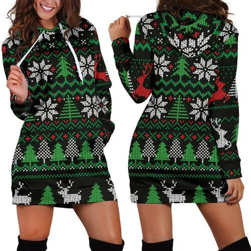 Ugly Christmas Red Green Black Hoodie Dress Sweater Dress Sweatshirt Dress 3d All Over Print For Women Hoodie