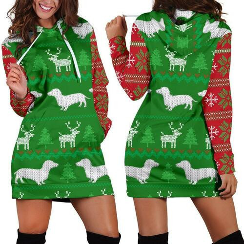 Ugly Christmas Sweater Hoodie Dress Sweater Dress Sweatshirt Dress 3d All Over Print For Women With Dachshunds Hoodie