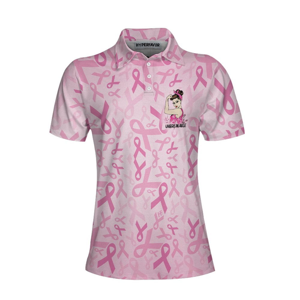 Unbreakable Breast Cancer Warrior Pink Breast Cancer Awareness Short Sleeve Women Polo Shirt