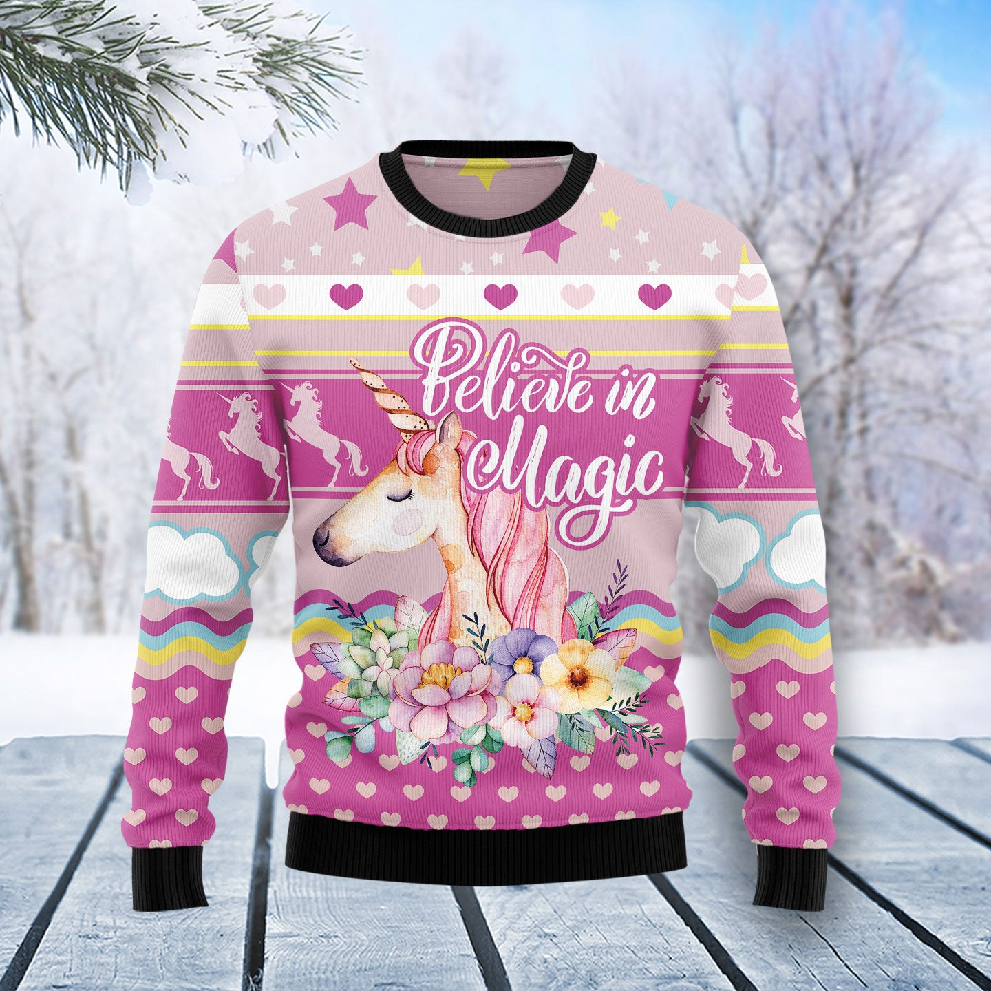 Unicorn Believe In Magic Ugly Christmas Sweater