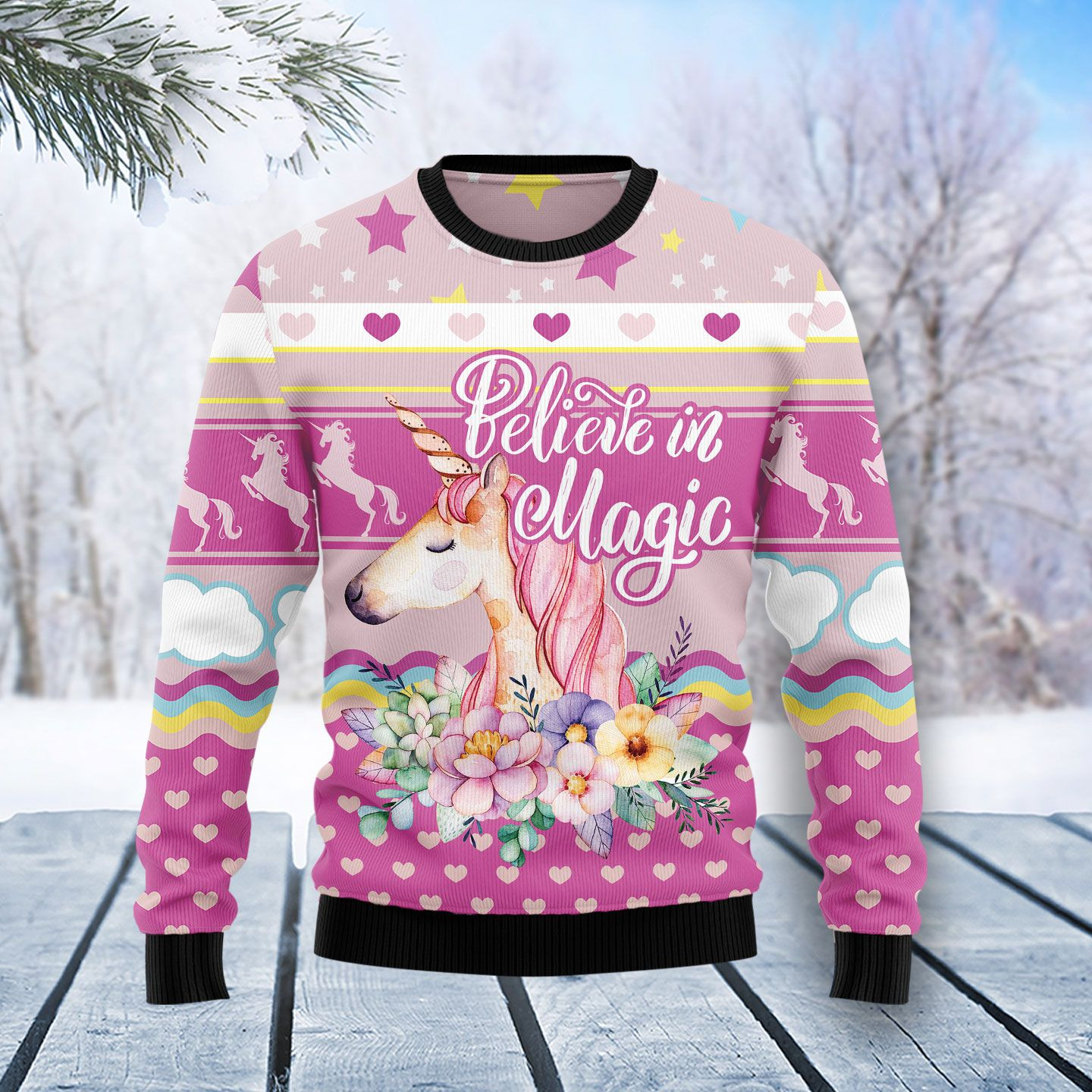 Unicorn Believe In Magic Ugly Christmas Sweater Ugly Sweater For Men Women
