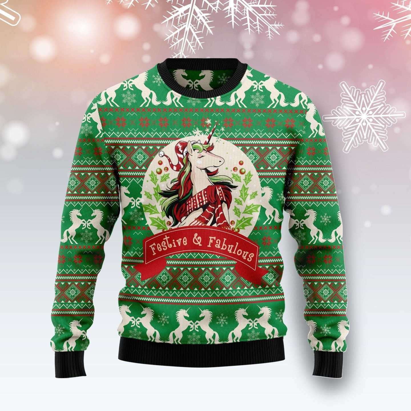 Unicorn Festive  Fabulous Ugly Christmas Sweater Ugly Sweater For Men Women