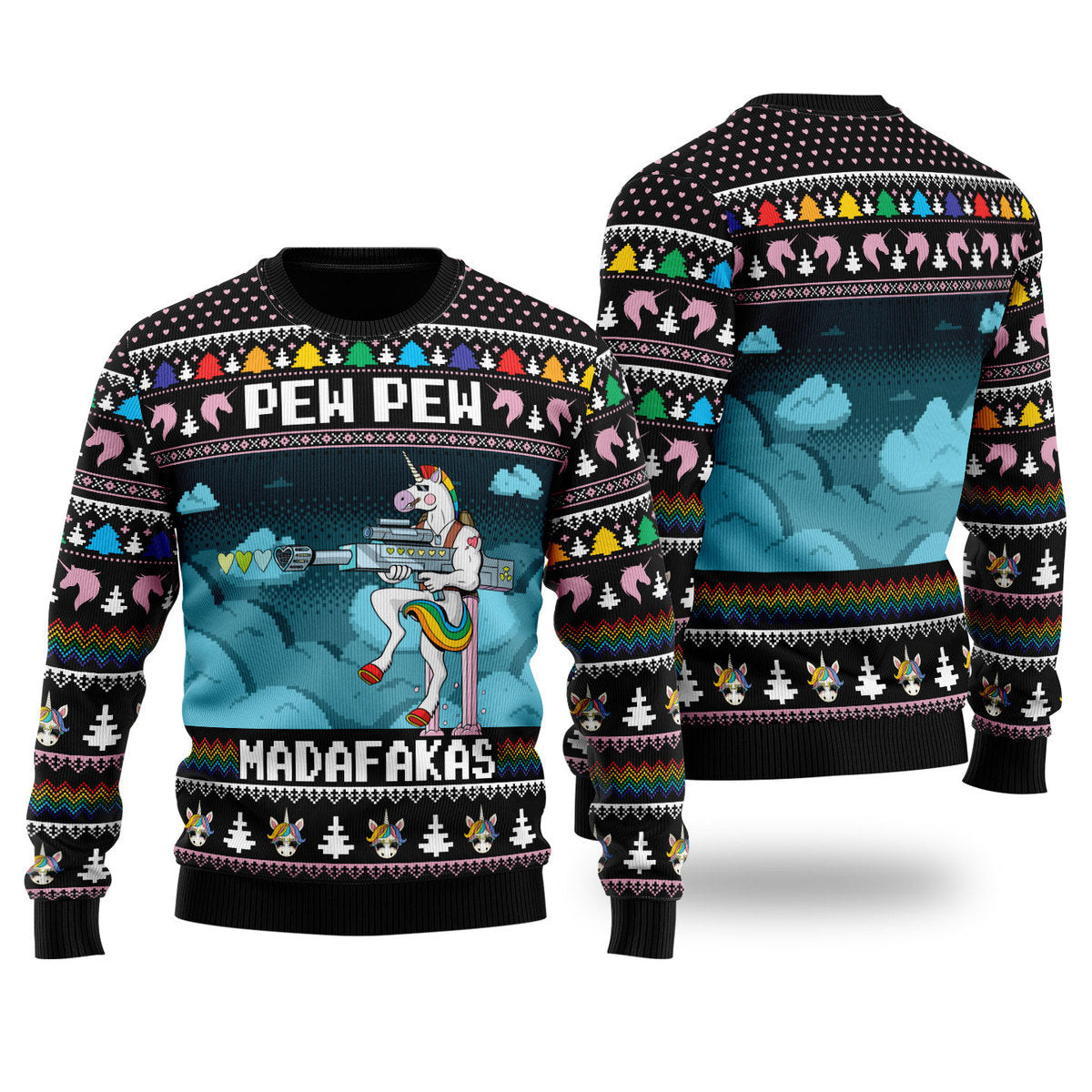 Unicorn Pew Pew Ugly Christmas Sweater Ugly Sweater For Men Women