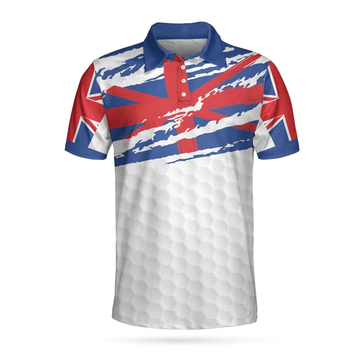 United Kingdom Flag Golf Texture Blue Golfer Polo Shirt Great Britain Jack Polo Shirt UK Golf Shirts Short Sleeve Polo For Men