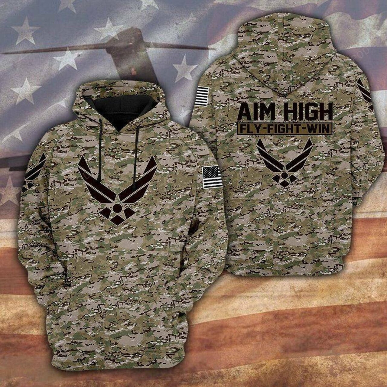 Us Air Force Fly Fight Win Camo 3d All Print Hoodie