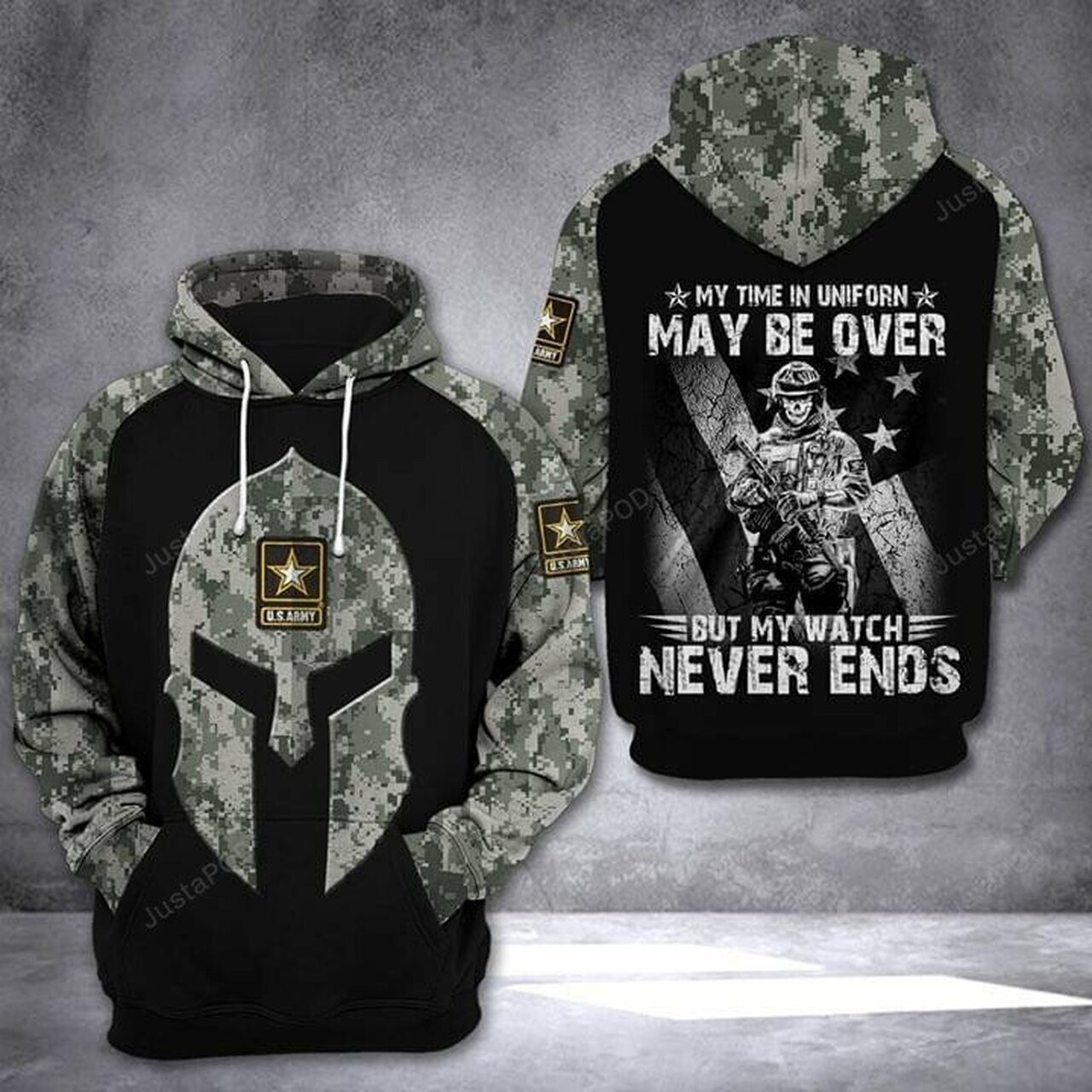 Us Army My Time In Uniform May Be Over But My Watch Never Ends 3d All Over Print Hoodie