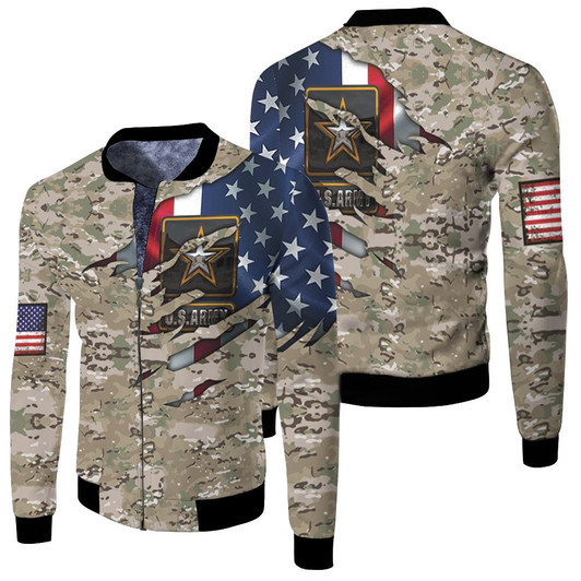 Us Flag Us Army Alled Style Fleece Bomber Jacket