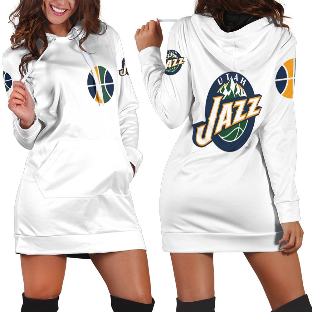 Utah Jazz Basketball Classic Mascot Logo Gift For Jazz Fans White Hoodie Dress Sweater Dress Sweatshirt Dress