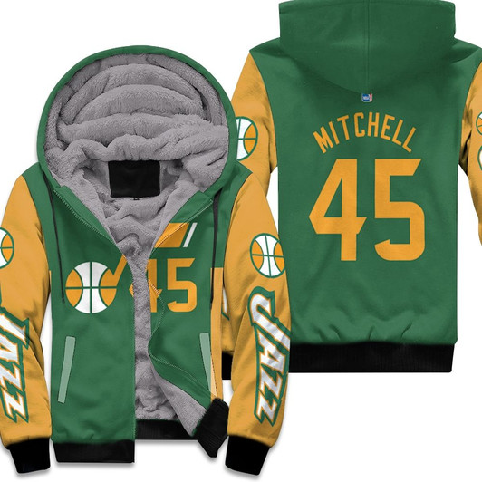 Utah Jazz Donovan Mitchell 45 Nba Basketball Team 2020-21 Earned Edition Green Jersey Style Gift For Jazz Fans Fleece Hoodie