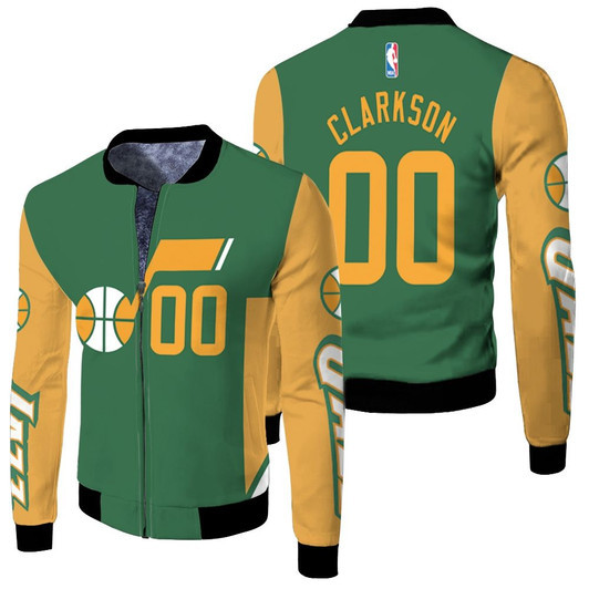 Utah Jazz Jordan Clarkson 00 Nba Basketball Team 2020-21 Earned Edition Green Jersey Style Gift For Jazz Fans Fleece Bomber Jacket