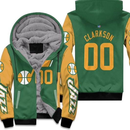 Utah Jazz Jordan Clarkson 00 Nba Basketball Team 2020-21 Earned Edition Green Jersey Style Gift For Jazz Fans Fleece Hoodie