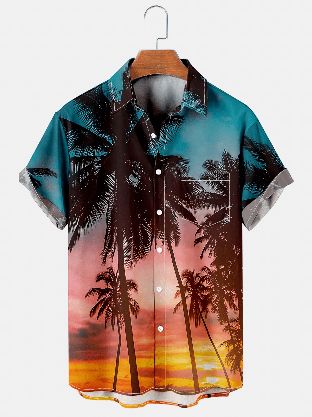 Vacation Leisure Plant Elements Coconut Tree Pattern Hawaiian Style Printed Shirt