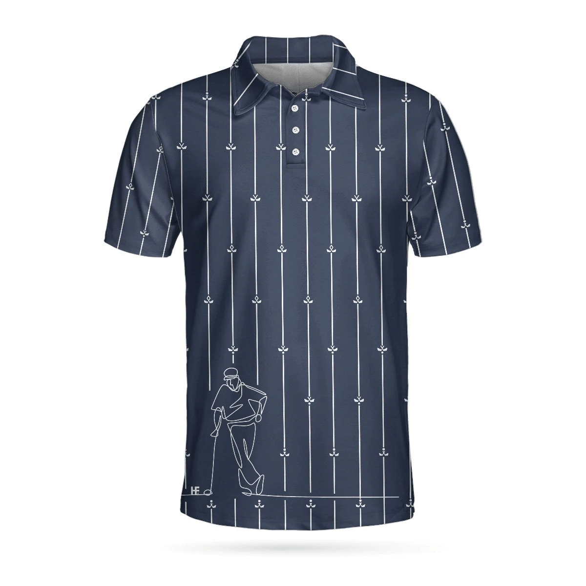 Vertical Stripe Golf Club Polo Shirt Black And White One Line Drawing Golfer Polo Shirt Unique Golf Shirts Short Sleeve Polo For Men