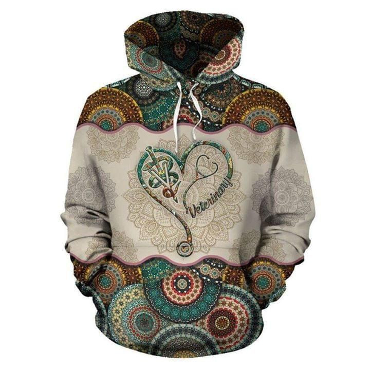 Veterinary steth scope heart shaped mandala pattern 3D t shirt hoodie sweater