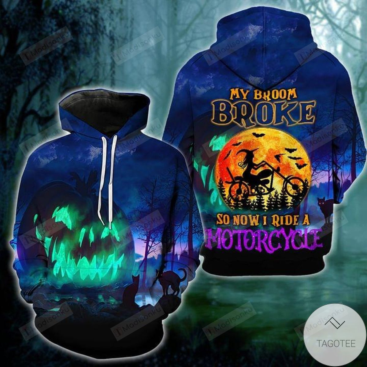 Vibrant My Broom Broke So Now Drive Motorcycle 3D All Over Print Hoodie