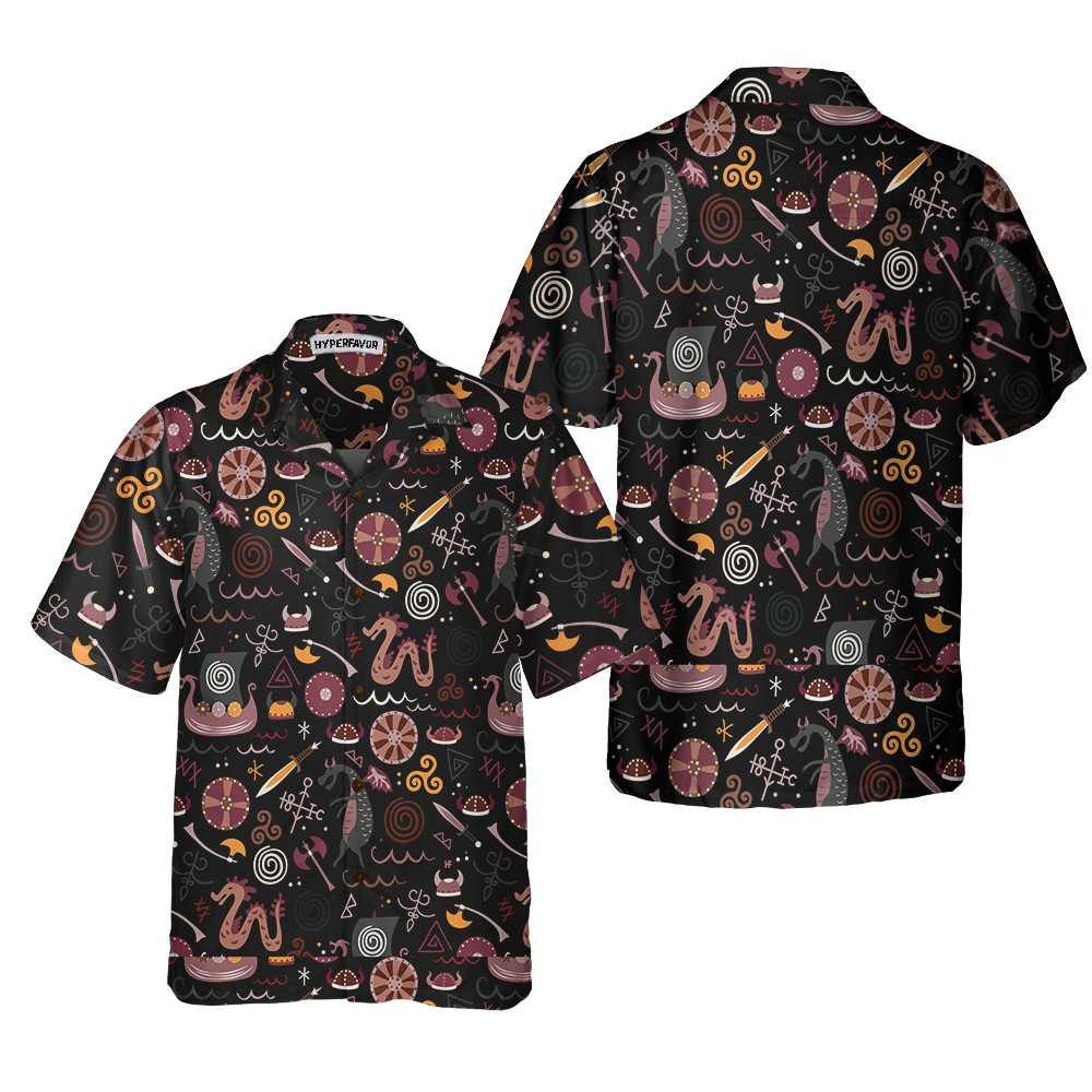 Viking Pattern Hawaiian Shirt Funny Viking Style Shirt For Men And Women