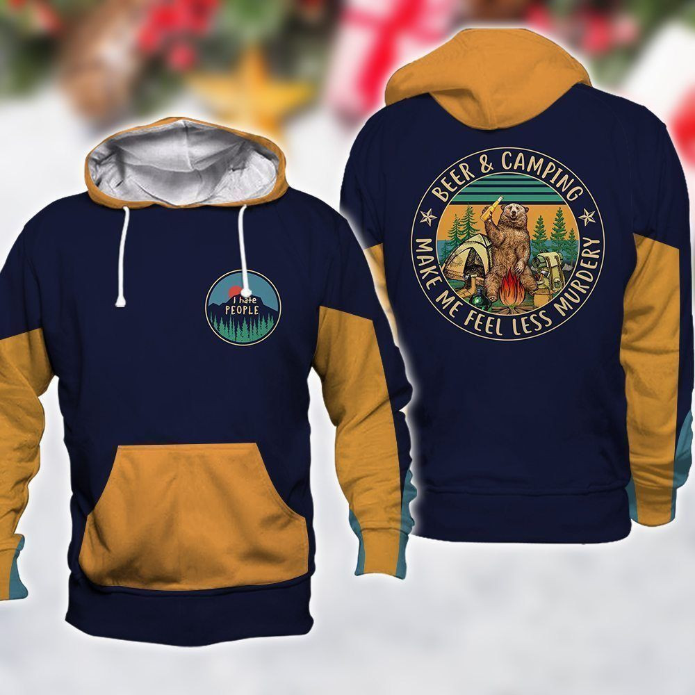 Vintage Beer and Camping Make Me Feel Less Murdery 3D Hoodie BT12