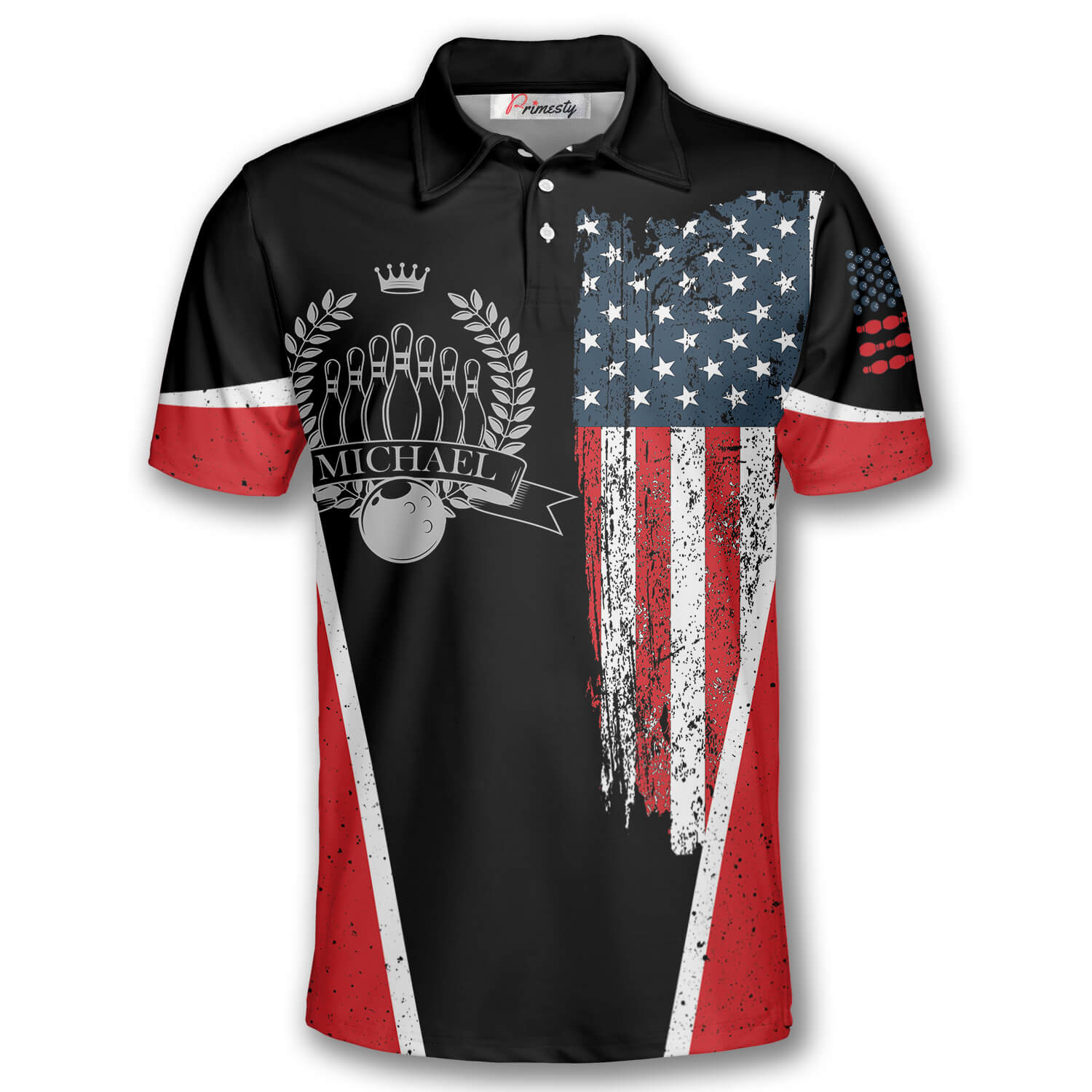 Vintage Bowling American Flag Label Custom Polo Bowling Shirts for Men